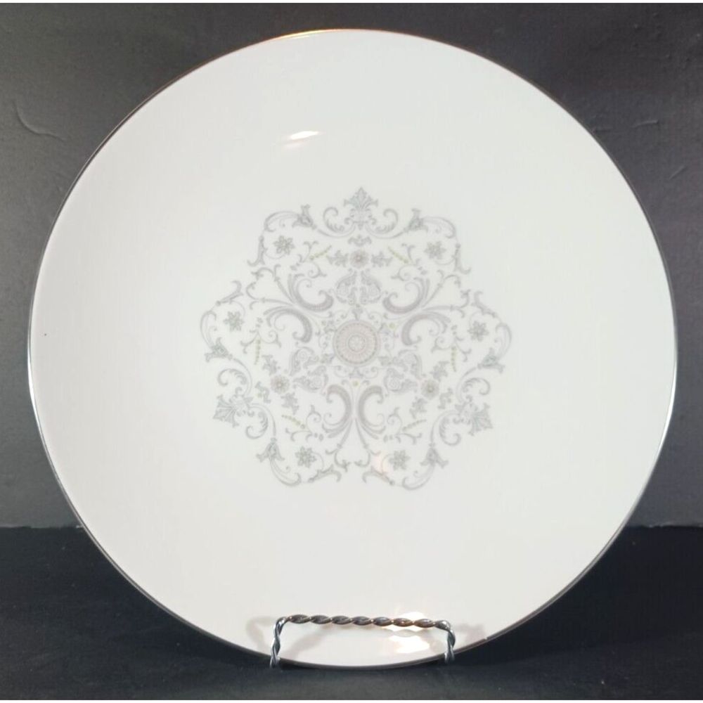 Royal Worcester BRIDAL LACE DINNER PLATE 10 1/2" Grey Peach Flowers Scroll